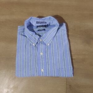 Nautica Men's Blue and White Striped Button-Down Shirt